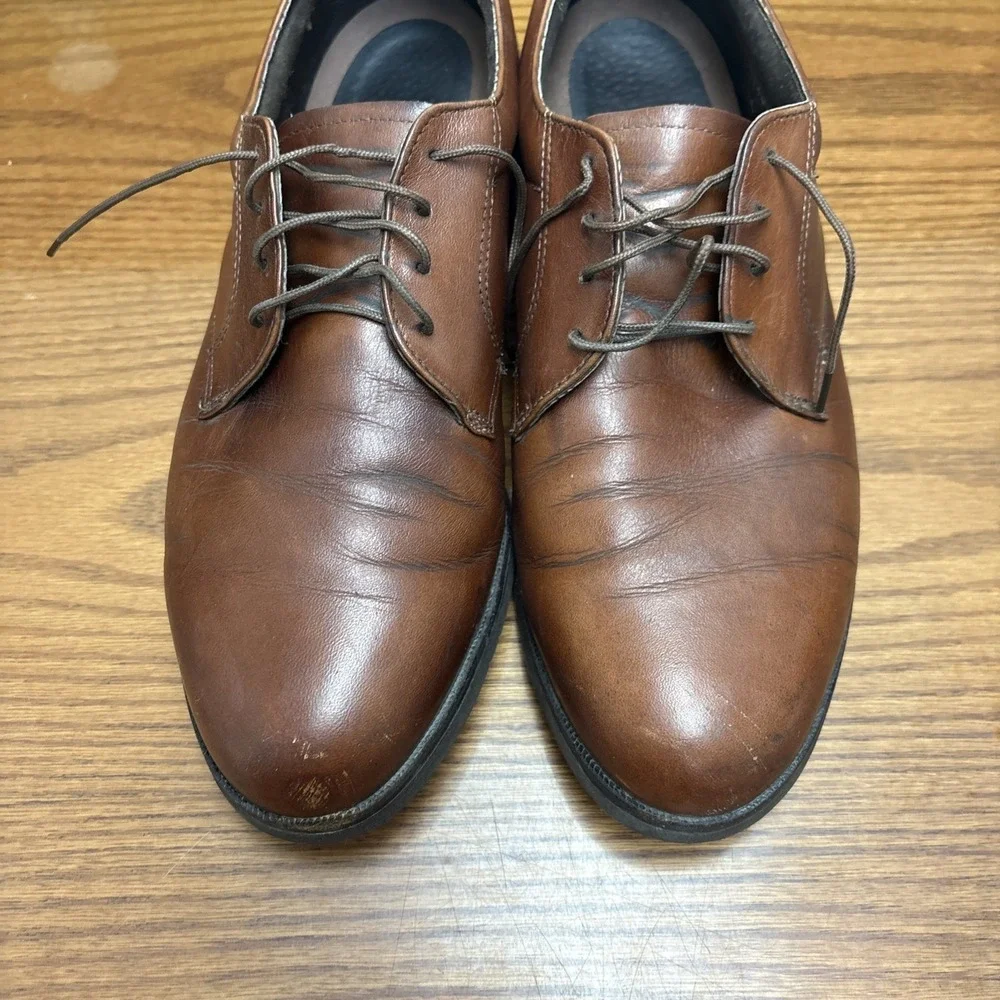 Brown Leather Derby Dress Shoes Mens Lace Up Round Toe Low Top Casual Oxford